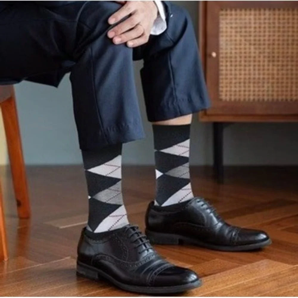 Men's Argyle Diamond Dress Socks Bamboo Blend Retro Vintage Vibes 6 Pairs OS NEW